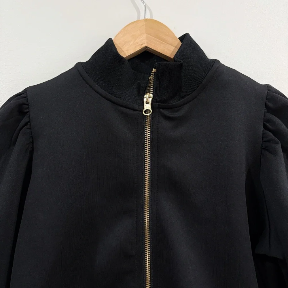 Sofie Schnoor Girls Black Puff Shoulder Zip Jacket Size 10Y 140cm Designer